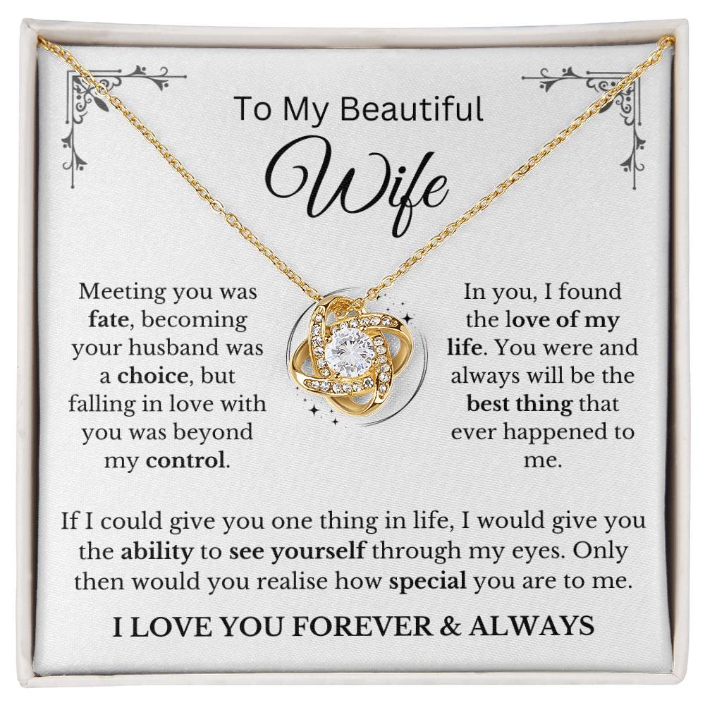 To My Wife - Love Knot Necklace with Beyond My Control message card