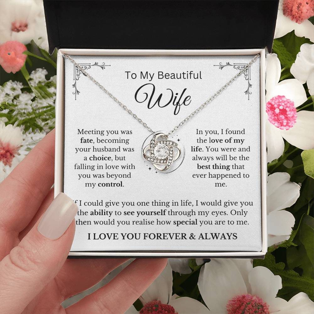 To My Wife - Love Knot Necklace with Beyond My Control message card