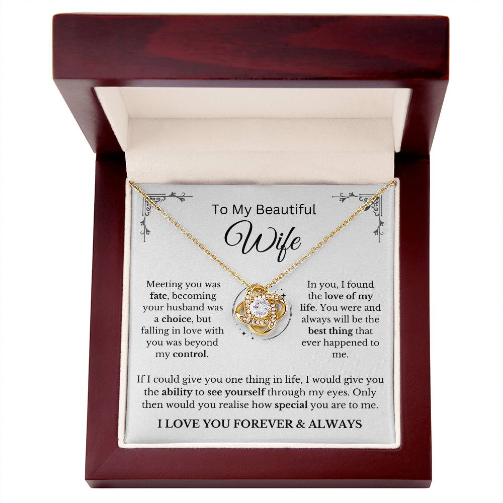 To My Wife - Love Knot Necklace with Beyond My Control message card