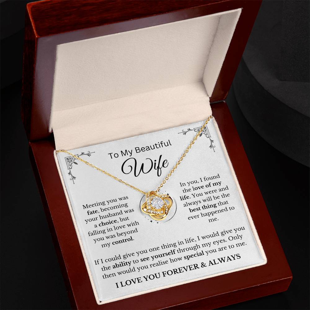 To My Wife - Love Knot Necklace with Beyond My Control message card