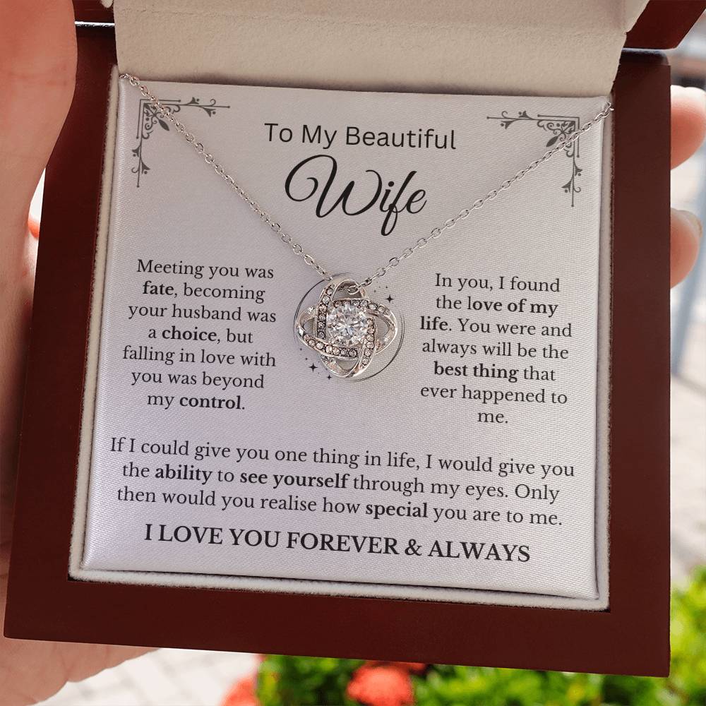 To My Wife - Love Knot Necklace with Beyond My Control message card