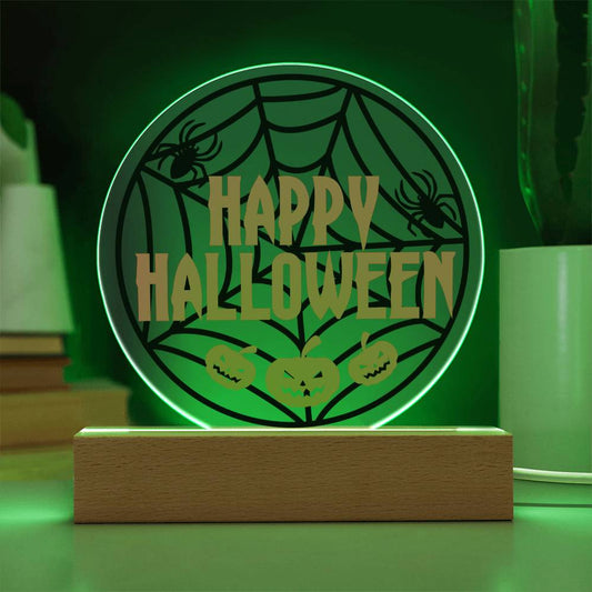 Happy Halloween Acrylic Circle with LED Base