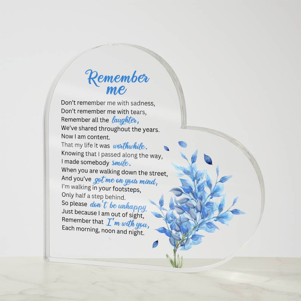 Personalized Memorial Heart Keepsake - Remember Me Acrylic Heart