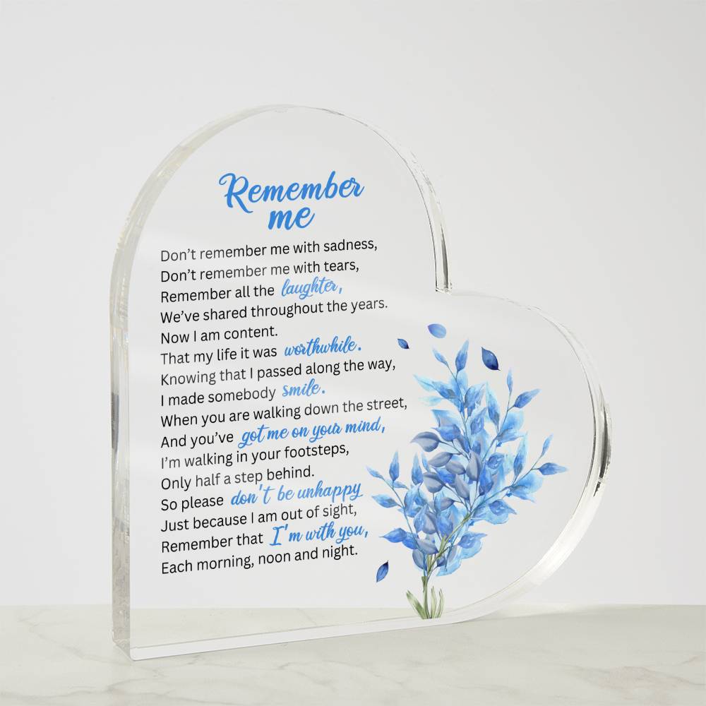 Personalized Memorial Heart Keepsake - Remember Me Acrylic Heart